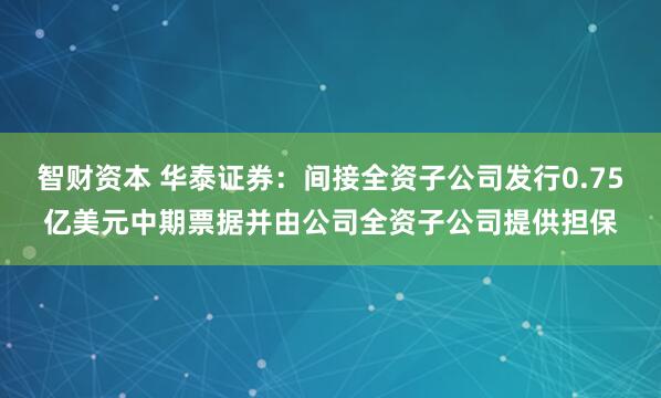 智财资本 华泰证券：间接全资子公司发行0.75亿美元中期票据并由公司全资子公司提供担保